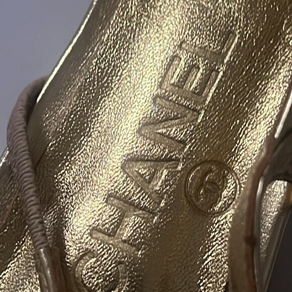 CHANEL LAMINATED LAMBSKIN GROSGRAIN‎ CAP TOE CC SLINGBACK FLATS SZ 37 - Picture 7 of 10